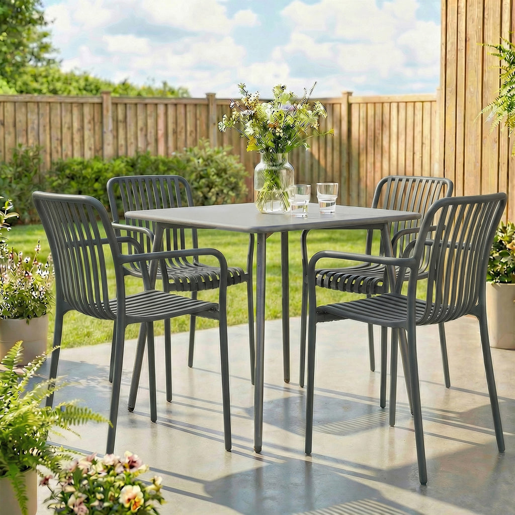 Gartenstühle 4er Set Stapelbare Terrassenstühle mit Lamelldesign Armlehnen, Ergonomisch Dunkelgrau