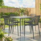 Gartenstühle 4er Set Stapelbare Terrassenstühle mit Lamelldesign Armlehnen, Ergonomisch Dunkelgrau