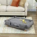 Hundesofa, Haustiersofa, Haustierbett, abnehmbares u. waschbares Polster, Natur+ Dunkelgrau