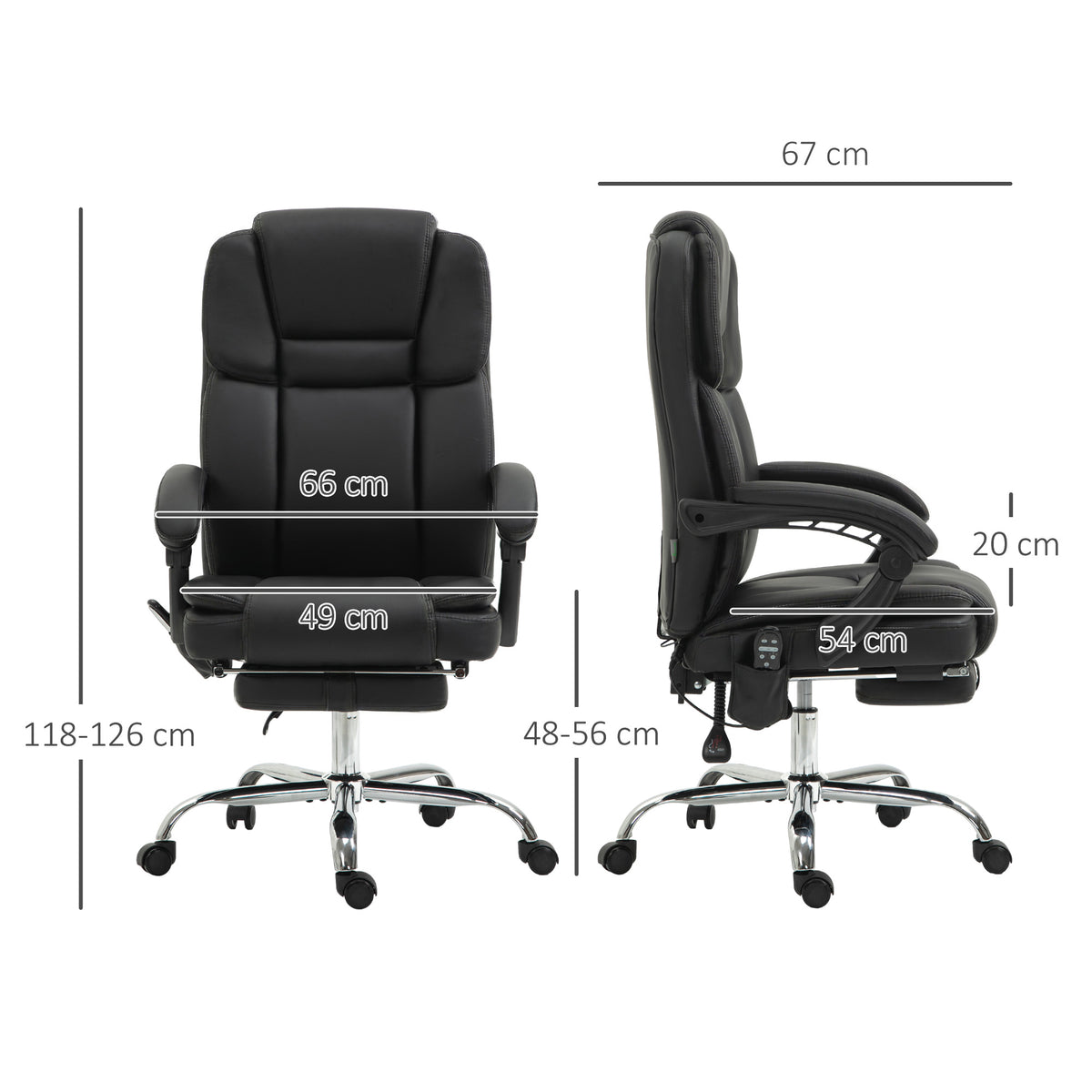 Verstellbarer B¨¹rostuhl mit 6 Massagepunkten, W?rmefunktion, Fu?st¨¹tze, Kunstleder, Schwarz