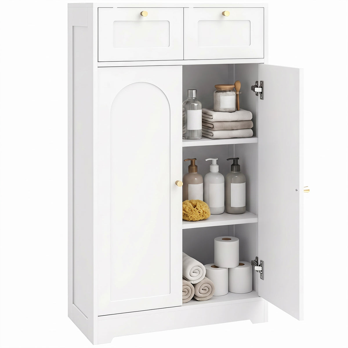 Badezimmerschrank schmal mit 2 Schubladen 60 x 30 x 108 cm Weiß