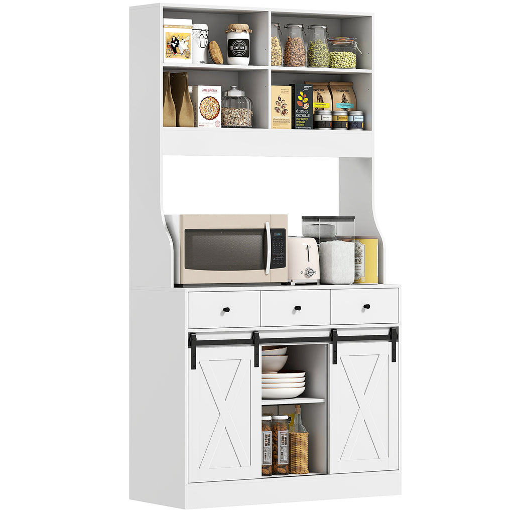 K¨¹chenschrank mit Regalen, Schr?nken, Schubladen und Ablagefl?che, Bauernhaus-Flair, verstellbare Regale, Holz, Wei?