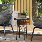 Gartentisch, Runder Terrassentisch mit Blumenmuster, Stahl, Bistrotisch für drinnen und draußen, Schwarz