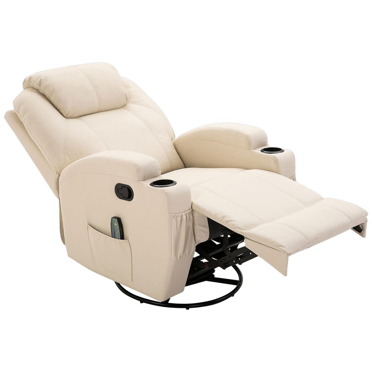 Relaxsessel Massagesessel Fernsehsessel mit Liegefunktion Vibration Fußteil Seitentasche, TV Sessel Liegesessel Ruhesessel für Wohnzimmer, Cremeweiß