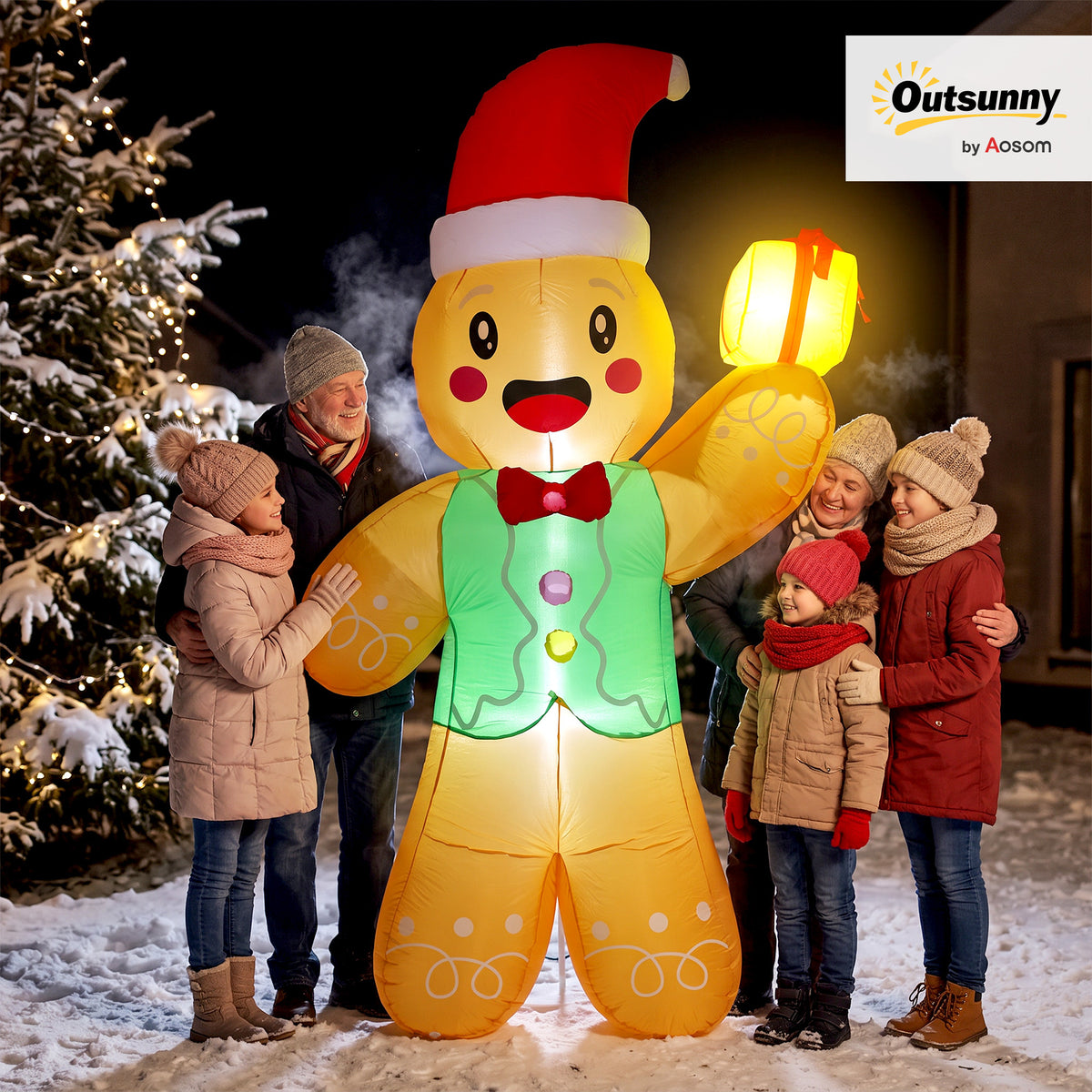 Aufblasbarer Weihnachts-Lebkuchenmann mit Geschenkbox, 2,5 m