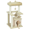 Cat Tree, 90cm Cat Tower with Sisal Scratching Posts, Cat Condo, Hammock, Top Perch and 2 Hanging Toys for Cats, Beige