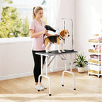 32" Foldable Dog Grooming Table Pet Drying Beauty Table Adjustable Fixed Arm Rubber Top, Black