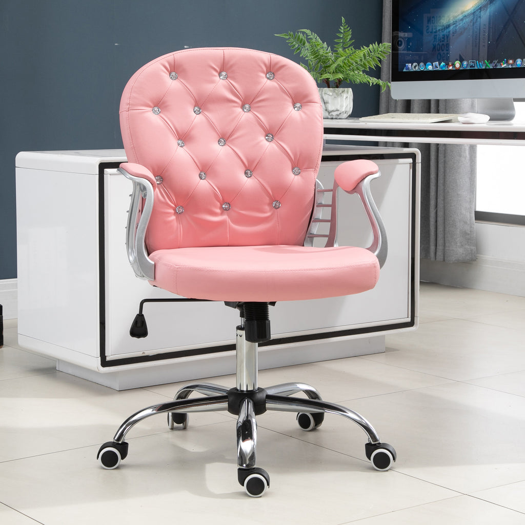 Homeoffice Stuhl Schreibtischstuhl mit Kunstlederoptik h?henverstellbar Drehstuhl Schminkstuhl B¨¹rostuhl bis 120 kg belastbar, f¨¹r Arbeitszimmer, Schlafzimmer Rosa