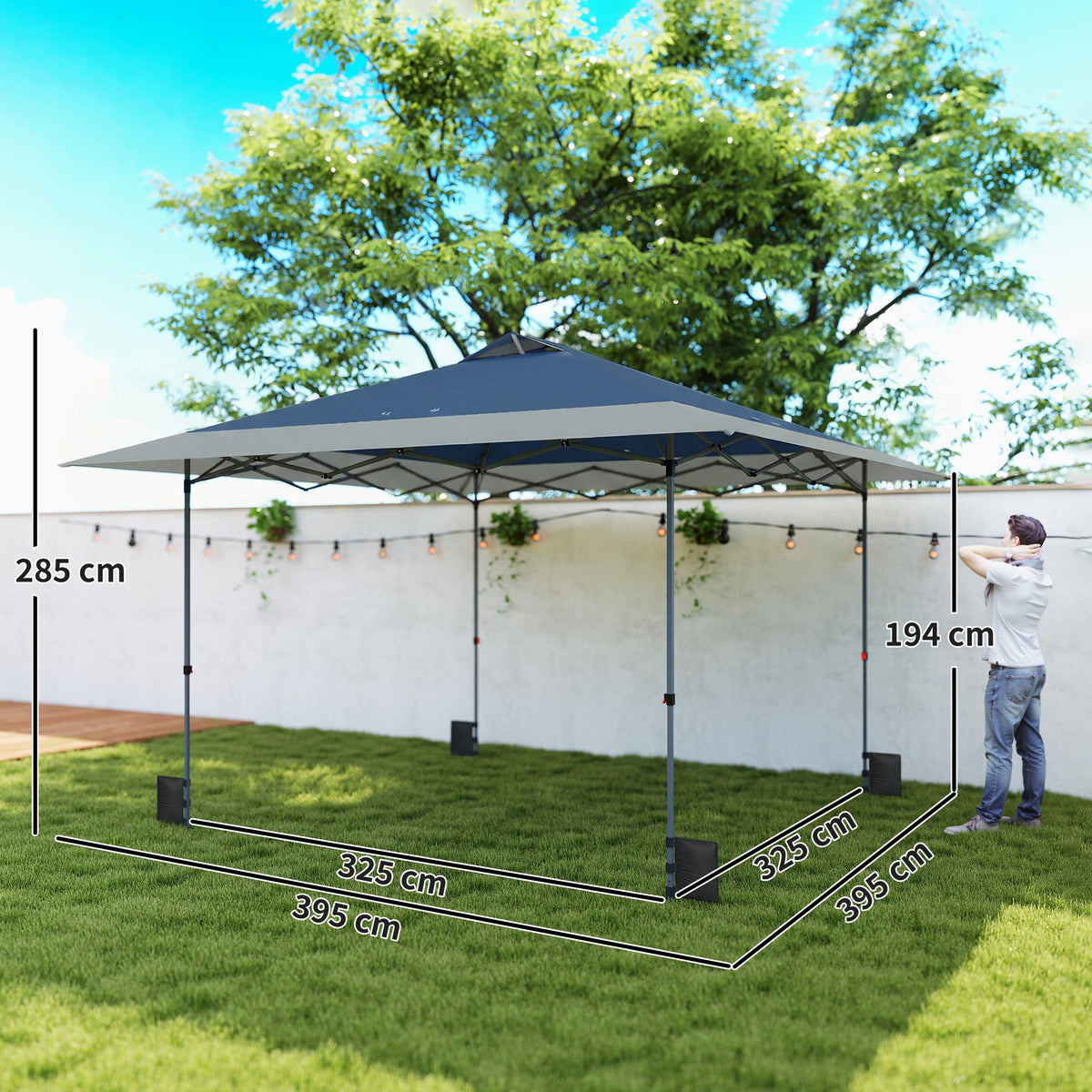 Pavillon ca. 4x4m Wasserdicht Stabil Winterfest Pop-up Faltpavillon mit Ein-Schritt-Schließfunktion UV 50+