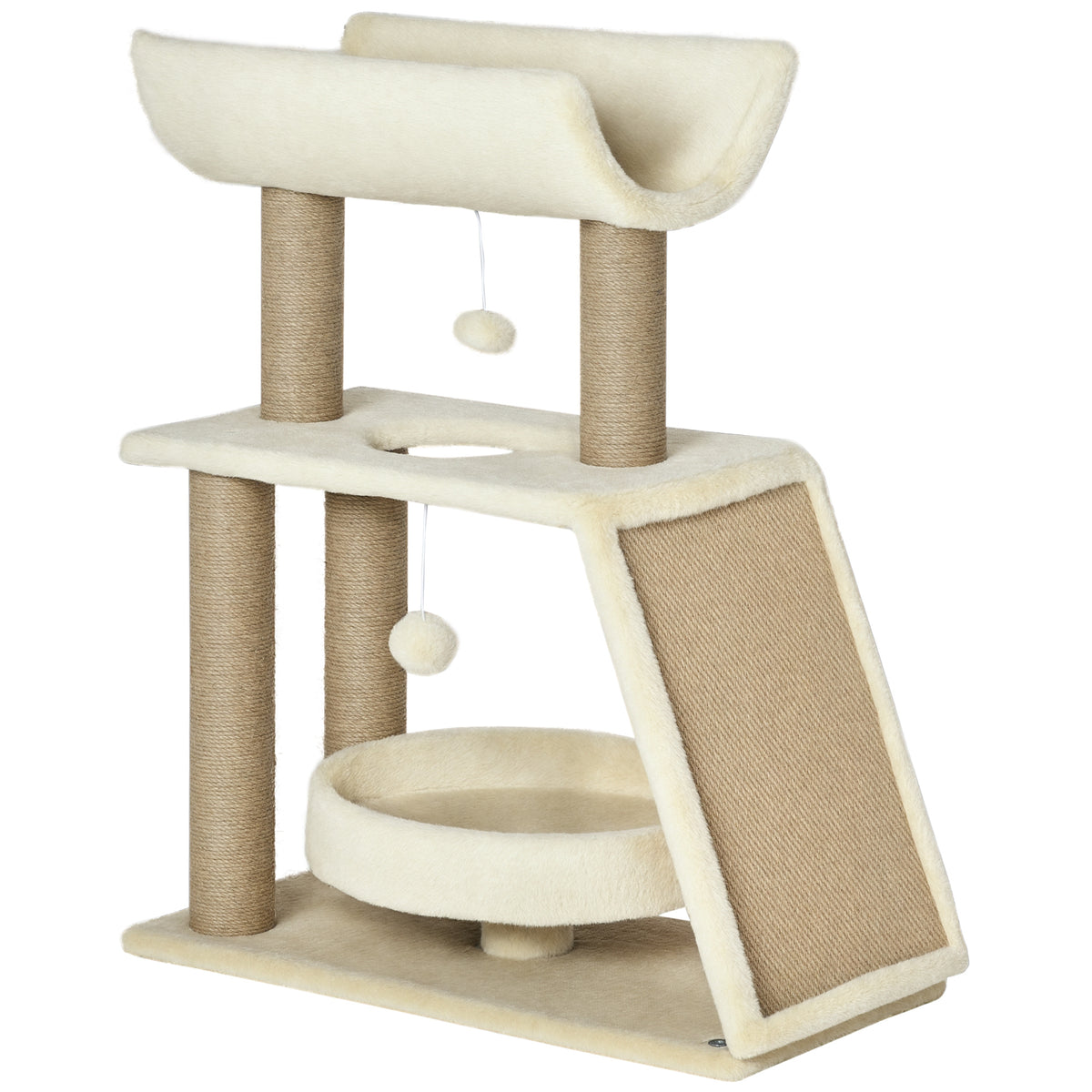 Cat Tree Tower, with Scratching Posts, Pad, Bed, Perch, Toy Ball - Light Brown