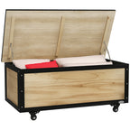 Garten-Aufbewahrungsbox, 121 Liter, 2 R?der, wetterfest, Metallscharniere, Naturholz, 100x50x43 cm
