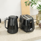 Wasserkocher- und Toaster-Set, 1,7 L, verschiedene Funktionen, Edelstahl, Schwarz
