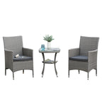 Polyrattan Gartenm?bel Set, Outdoor Lounge Balkonm?bel f¨¹r 2 Personen, 3-teilig Sitzgruppe, 2 St¨¹hle, Tisch Sitzkissen, Gartenlounge f¨¹r Garten, Terrasse, Balkon, Grau