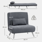 Polstersessel mit Bettfunktion, 3-in-1 Design, Schlafsessel, Gästebett, Stoffbezug, mit Kissen, Dunkelgrau