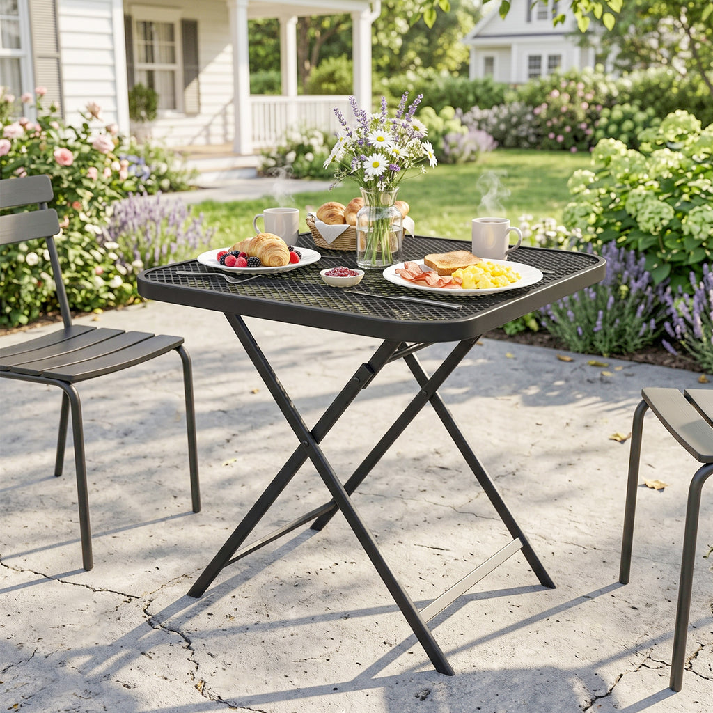 Gartentisch klappbar 70 x70 cm, Wetterfest Balkontisch Klapptisch mit Ausschnitt-Design quadrarisch Schwarz