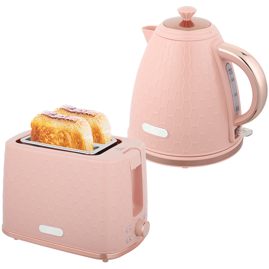 Wasserkocher- und Toaster-Set, 1,7L 2200W Schnellkoch-Wasserkocher mit automatischer Abschaltung und 2-Scheiben-Toaster mit Krümelschublade, Rosa