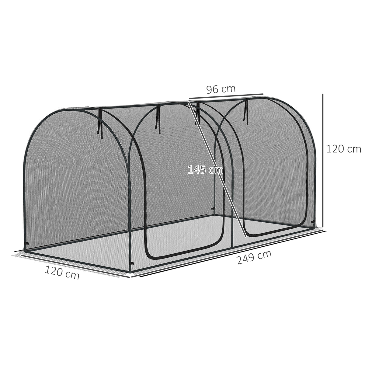 2,49 x 1,2 m Gartennetz, Pflanzenschutzzelt mit Tür, Winddichtes Schädlingsschutznetz mit Stahlrahmen, Schwarz