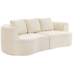 3-Sitzer-Sofa, 260 cm Chenille-Sofa mit breiter Sitzfläche, Federkernpolsterung, hochdichtem Schaumstoff, 3 Kissen creme