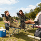 2er Set Campingstuhl faltbar Angelstuhl mit abnehmbar Fußstütze Getränkehalter belastbar 120 kg Grau