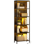 Bücherregal mit 5 Ebenen Standregal mit LED-Beleuchtung, 7 Lichtfarben, für Wohnzimmer, 60 x 30 x 179 cm Schwarz