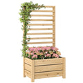 Hochbeet mit Rankgitter Holz erhöhter Blumenkasten mit Spalier Abflussloch Vliesstoff 60 x 39 x 120 cm Naturholz