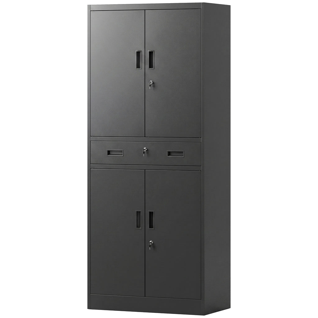 Metal Storage Cabinet, 180cm Tall Tool Cabinet with Locking Doors, Drawer and Adjustable Shelves, Black