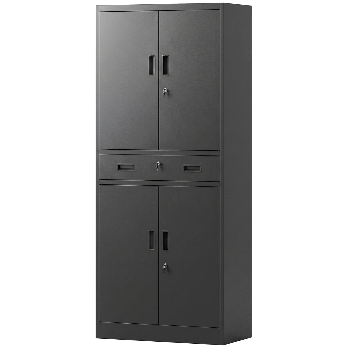 Metal Storage Cabinet, 180cm Tall Tool Cabinet with Locking Doors, Drawer and Adjustable Shelves, Black