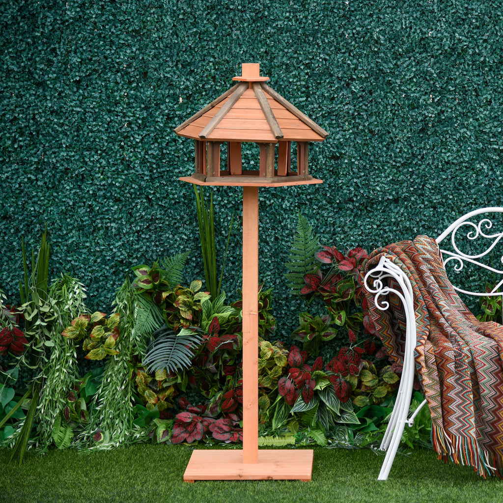 130cm Wooden Bird Table, Feeding Station with Roof for Outdoor, Brown