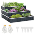  3 Tier Raised Garden Bed, Metal Elevated Planer Box Kit Flower Pot w/ A Pairs of Glove for Garden, Patio to Grow Vegetables, Herbs, Flowers, 118 x 118 x 62 cm, Grey