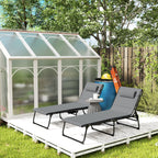 Set of Two Reclining Sun Loungers - Charcoal Grey