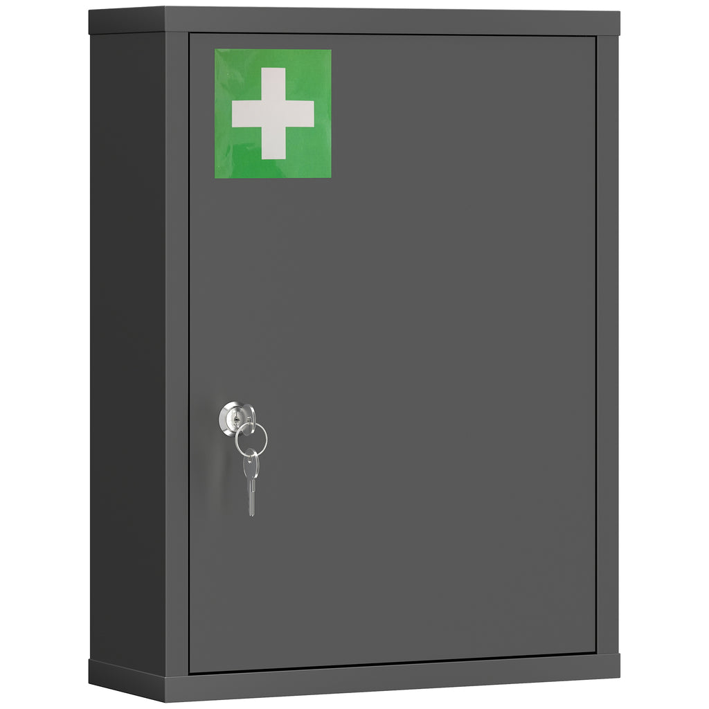 Medizinschrank zur Wandmontage mit Schloss, 3-stufiger Stahl-Wandschrank, 40 x 15 x 53,5 cm, Schwarz