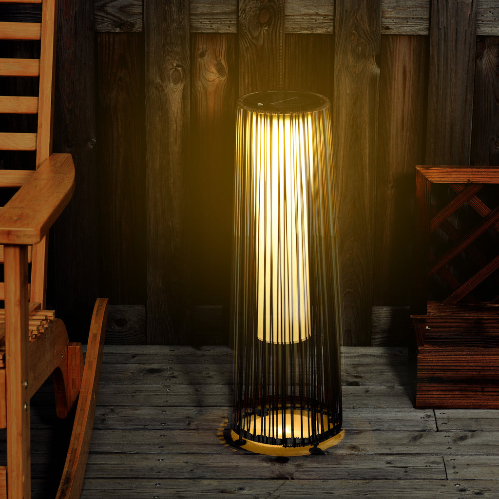 Garden Rattan Lamp, 61 cm Tall Solar Rattan Floor Lamp, Solar Garden Light with Auto On/Off LED Light, IP44 Waterproof for Outdoor, Porch, Pathway, Terrace, Brown