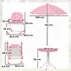 Kids Patio Table and Chair Set, Kids Garden Furniture with Umbrella, 4-Piece Bistro Set for Garden, Pink