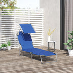 Single Sun Lounger, with Awning and Reclining Back - Blue