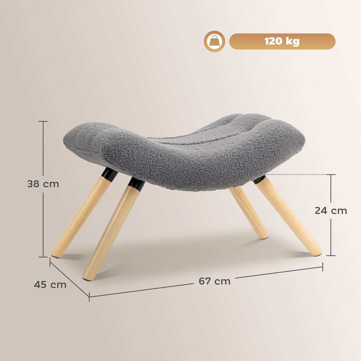 Moderner Fu?hocker mit Fleece-Bezug und Holzbeinen, gepolstert, f¨¹r Wohnzimmer, Schlafzimmer, Flur, Dunkelgrau