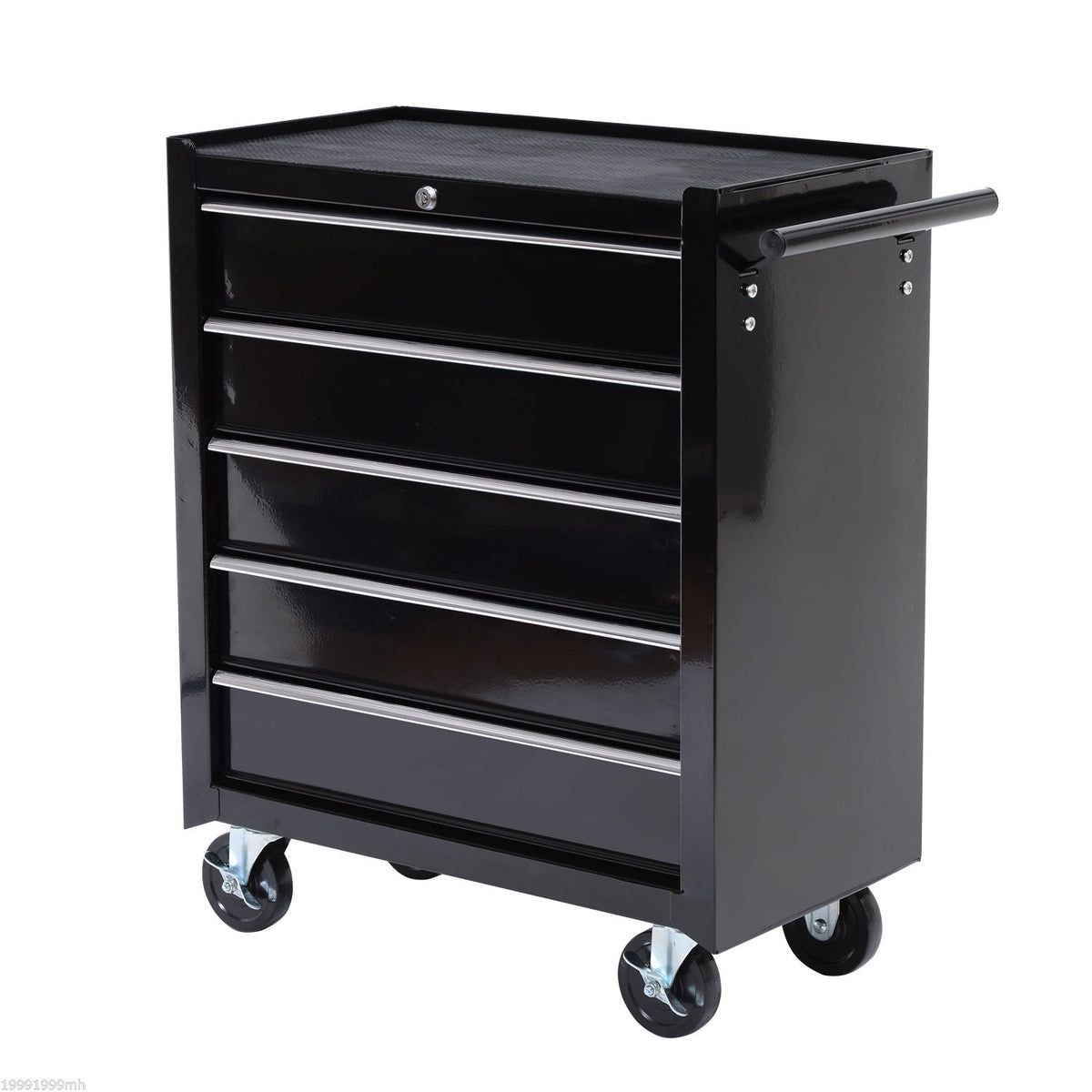 5-Drawer Tool Chest with Wheels, Steel Lockable Tool Storage Cabinet with Handle, 2 Keys for Garage, Workshop, Black