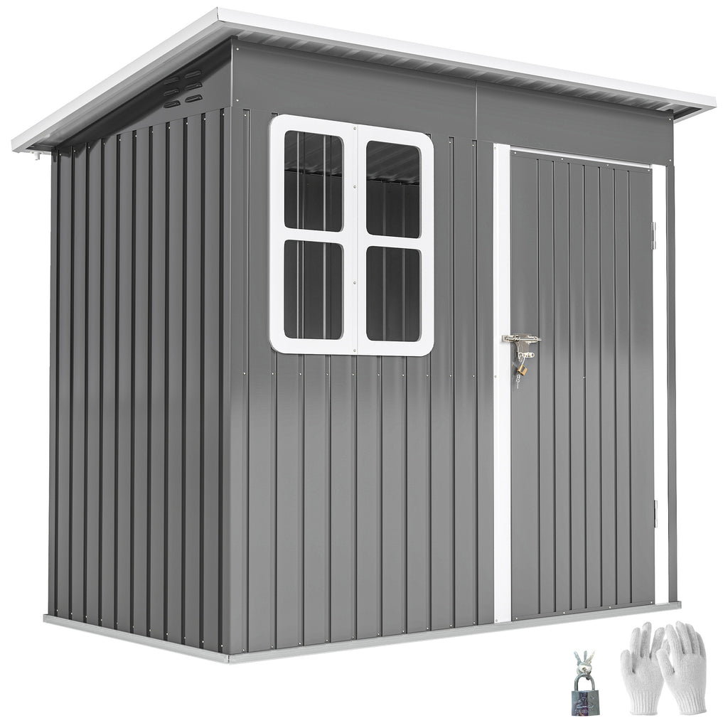 Gartenschuppen, Gartenhaus mit Fenster, verschließbare Tür, für Garten, Terrasse, Stahl, 221L x 133B x 190H cm, Grau
