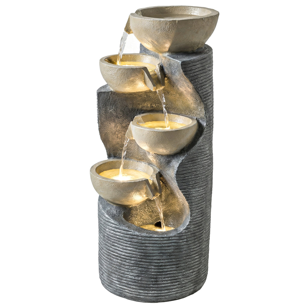 Springbrunnen 5-stufig Gartenbrunnen mit LED Beleuchtung Pumpe Steinoptik, Verstellbar 33 x 31 x 80 cm
