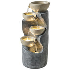 Springbrunnen 5-stufig Gartenbrunnen mit LED Beleuchtung Pumpe Steinoptik, Verstellbar 33 x 31 x 80 cm
