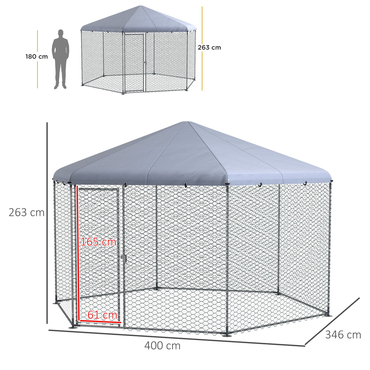 Chicken Coop for 10-15 Chickens, Hens, Rabbits, Ducks, Outdoor Garden Chicken Run, 4 x 3.5 x 2.6m