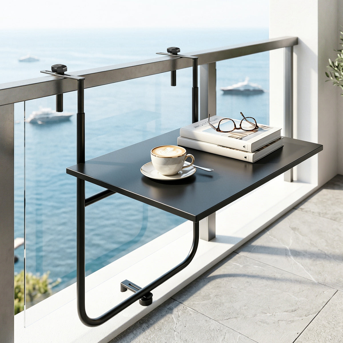 Balkontisch, f¨¹r Gel?nder 6-15cm Dicke, verstellbar, rostfreies Metall, 62x60x85,5cm, Schwarz