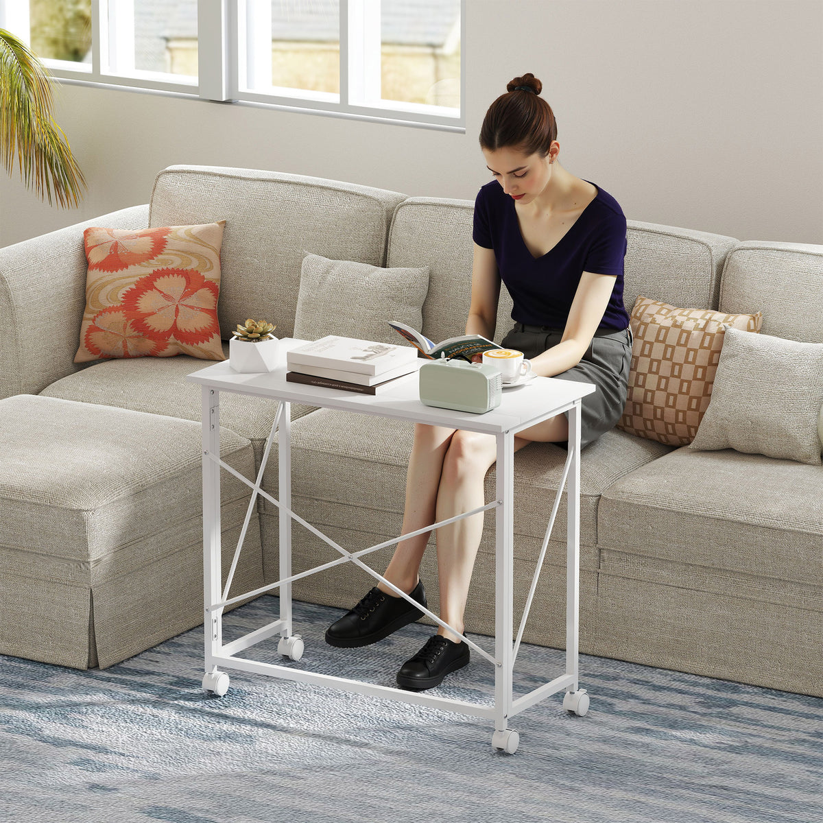 80 cm Folding Desk on Wheels - White