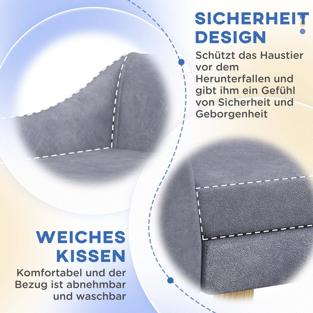 Haustiersofa Hundesofa, Skandidesign, abnehmbares Polster, Samtoptik, 102 cm x 58,5 cm x 42,5 cm, Grau + Natur