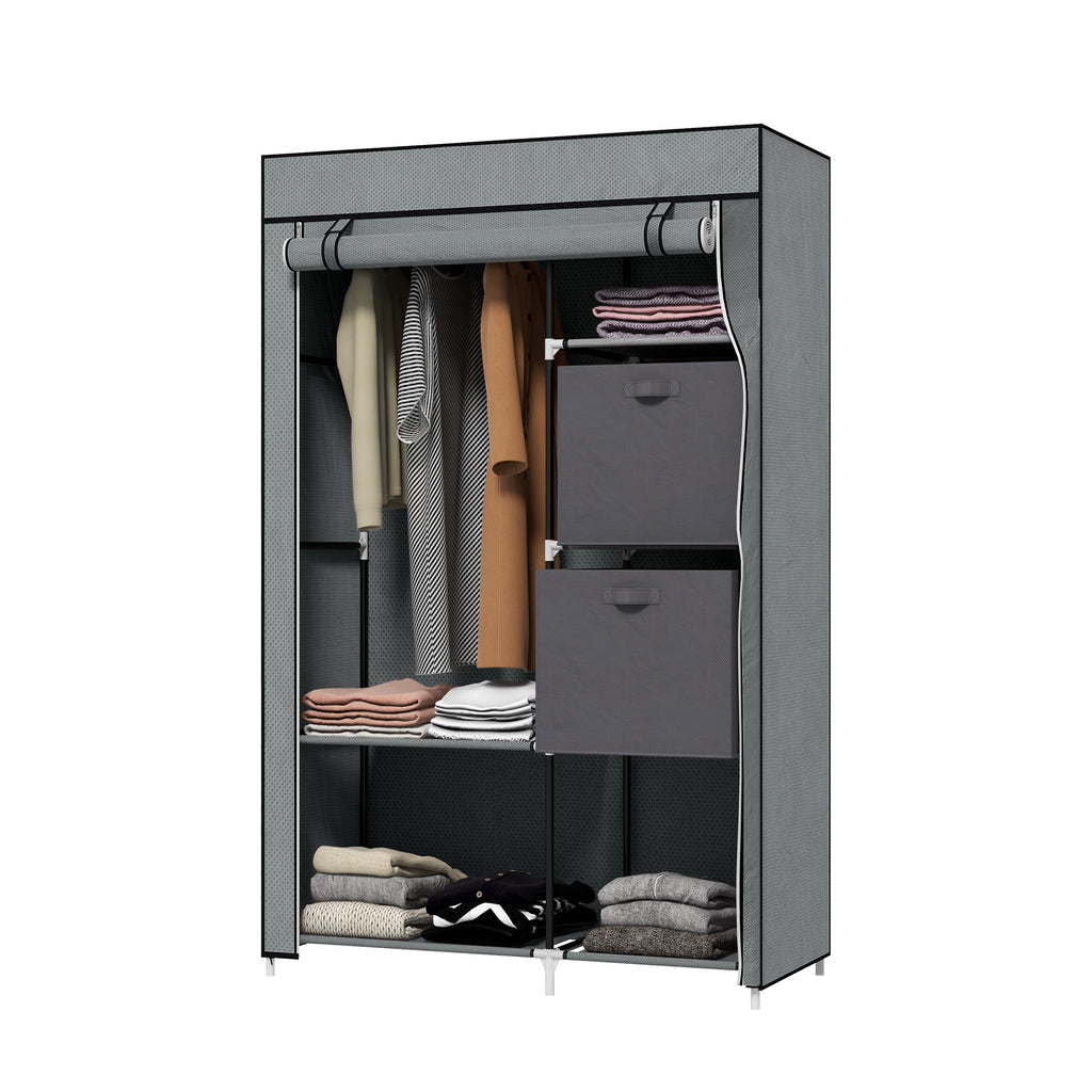 Stoffschrank Kleiderschrank faltbarer Schrank, 1 Kleiderstange, 6 Regalböden, 102 x 42.5 x 162.5 cm, Grau