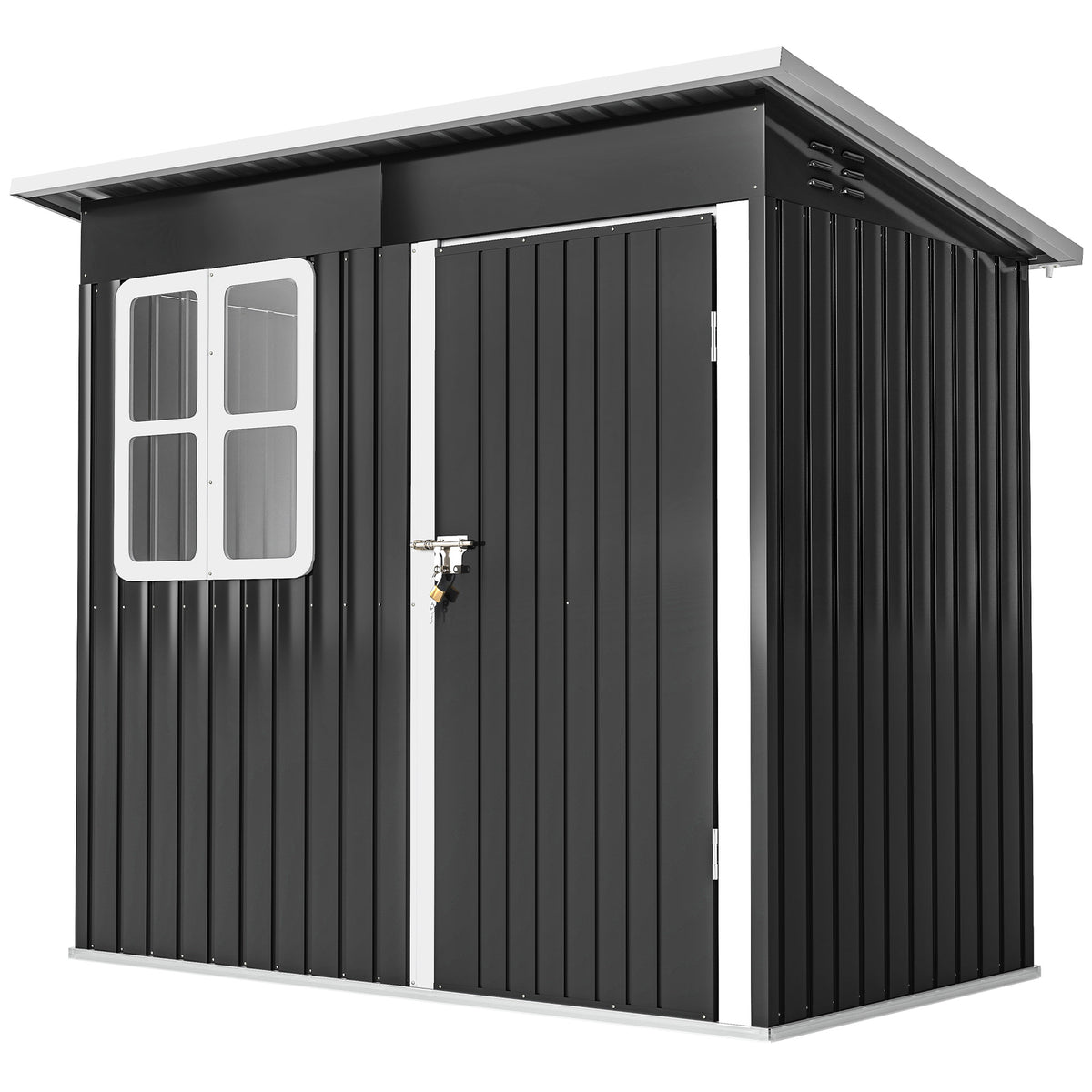 Gartenschuppen, Gartenhaus mit Fenster, verschließbare Tür, für Garten, Terrasse, Stahl, 221L x 133B x 190H cm, Grau