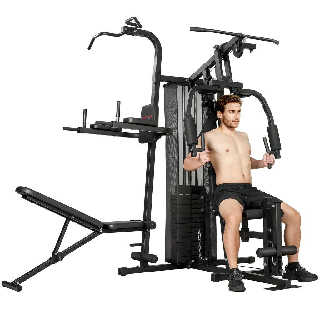 Multifunktions-Trainingsstation, Heimfitness-Maschine für über 10 Übungen, Gewichte, anpassbare Fitnessbank, Schwarz