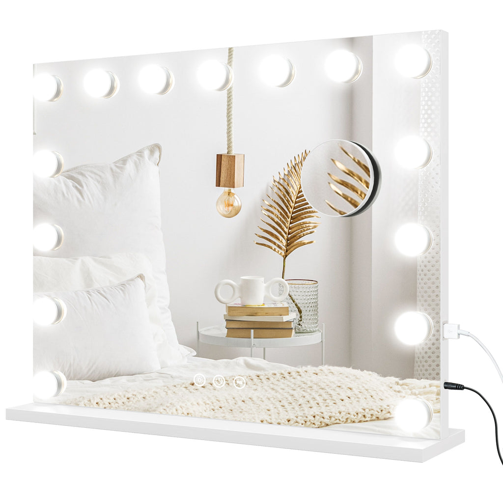 LED-Kosmetikspiegel, 3 Lichtmodi, dimmbar, Touch-Steuerung, USB, 58x48cm, Weiß