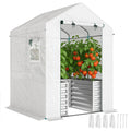 Tomatengewächshaus Foliengewächshaus mit Hochbeet Rolltor Fenster Schrägdach 141 x 141 x 190 cm Weiß