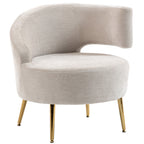 Loungesessel Sessel mit Chenille-Optik, Schrägere Rückenlehne, Goldenen Stahlbeinen für Wohnzimmer, Cremeweiß