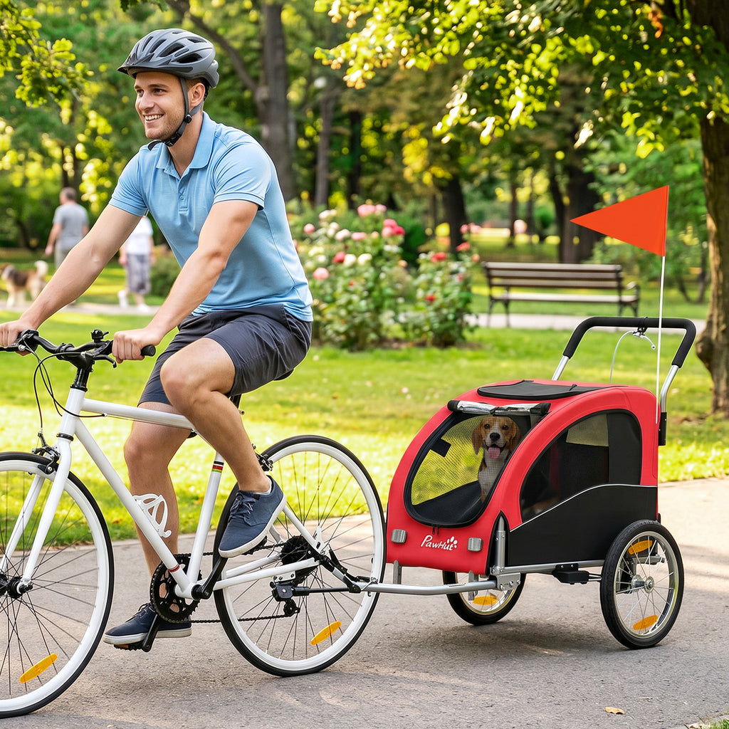 2-in-1 Hundeanhänger für Fahrrad Faltbarer Hundebuggy für kleine & mittelgroße Hunde bis 20 kg, Rot